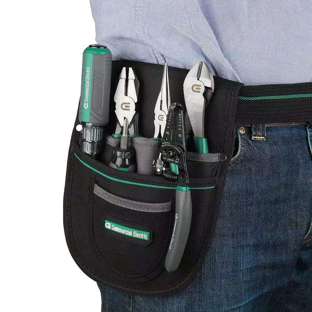 Commercial Electric 7-Piece Electrician's Tool Set with 6-Pocket Tool Pouch