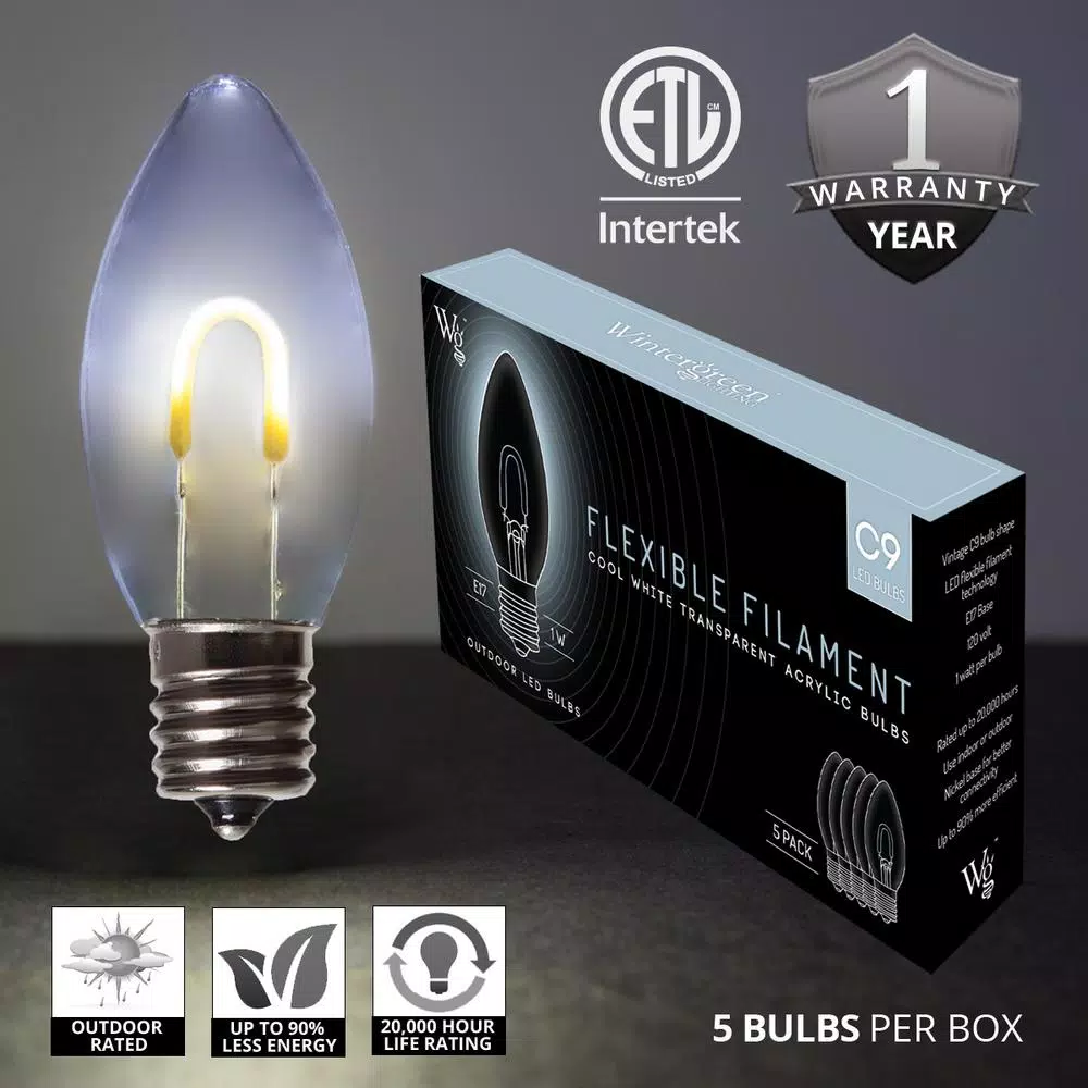 Wintergreen Lighting FlexFilament C9 LED Shatterproof Cool White Vintage Edison Bulbs (5-Pack)