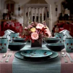 Elama Floral Accents 16-Piece Blue Stoneware Dinnerware Set, Service for 4 thumbnail 10