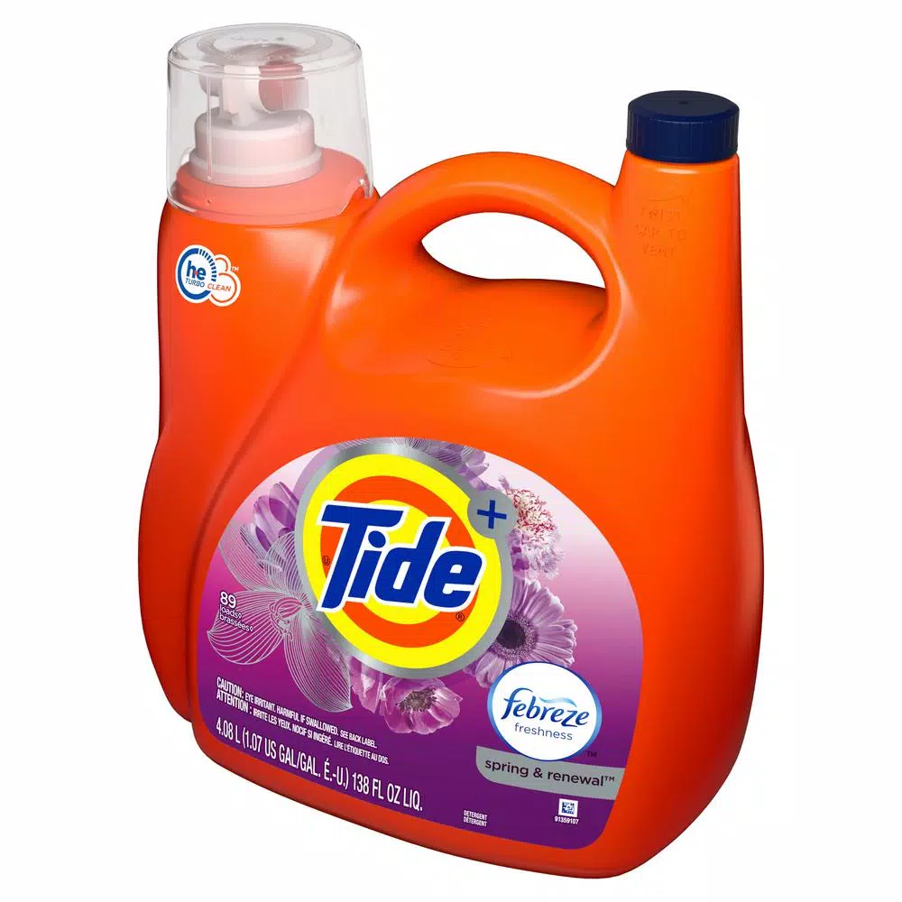 Tide Plus Febreze Spring and Renewal High Efficiency Liquid Laundry Detergent, 138 oz (89 Loads)