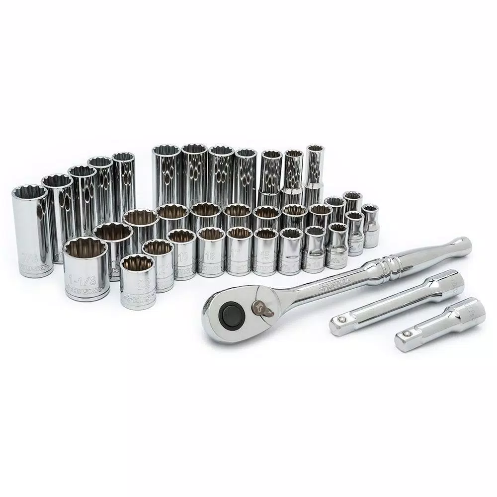 Husky 37-Piece 1/2 in. Drive SAE and Metric Socket Set with Ratchet
