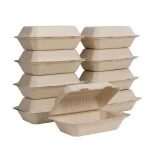 Unbranded 9 in. Natural Sugarcane Clamshell Containers, Biodegradable & Compostable (300 Pack) thumbnail 1