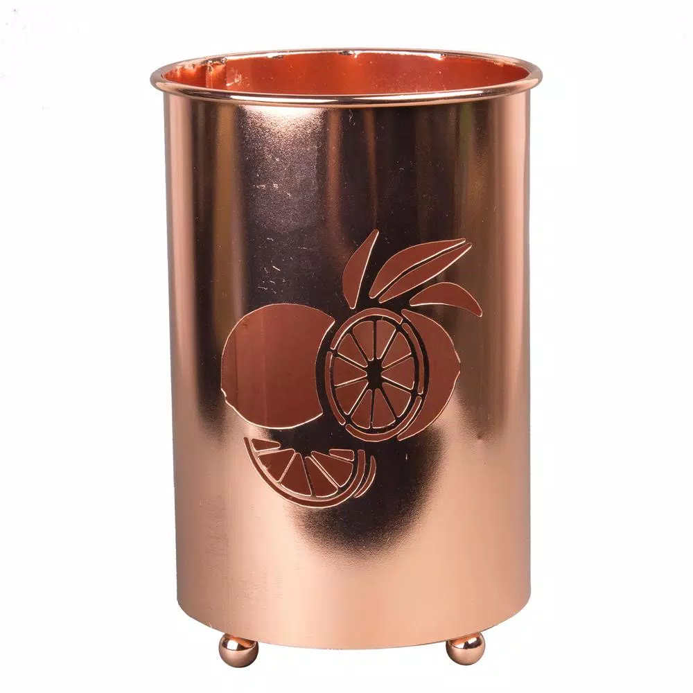 Creative Home Copper Plated Metal Utensil Holder with Laser Cut Lemon Motif Kitchen Tool Crock