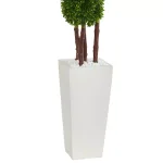 Nearly Natural 48 in. UV Resistant Artificial Boxwood Four Tier Topiary Tree in White Clay Planter thumbnail 3