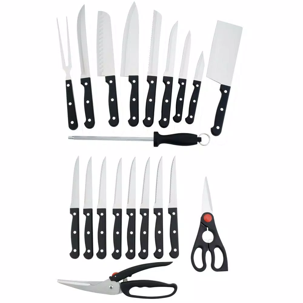 Utica Cutlery Co. 21-Piece Stainless Steel Knife Set with Wooden Storage Block