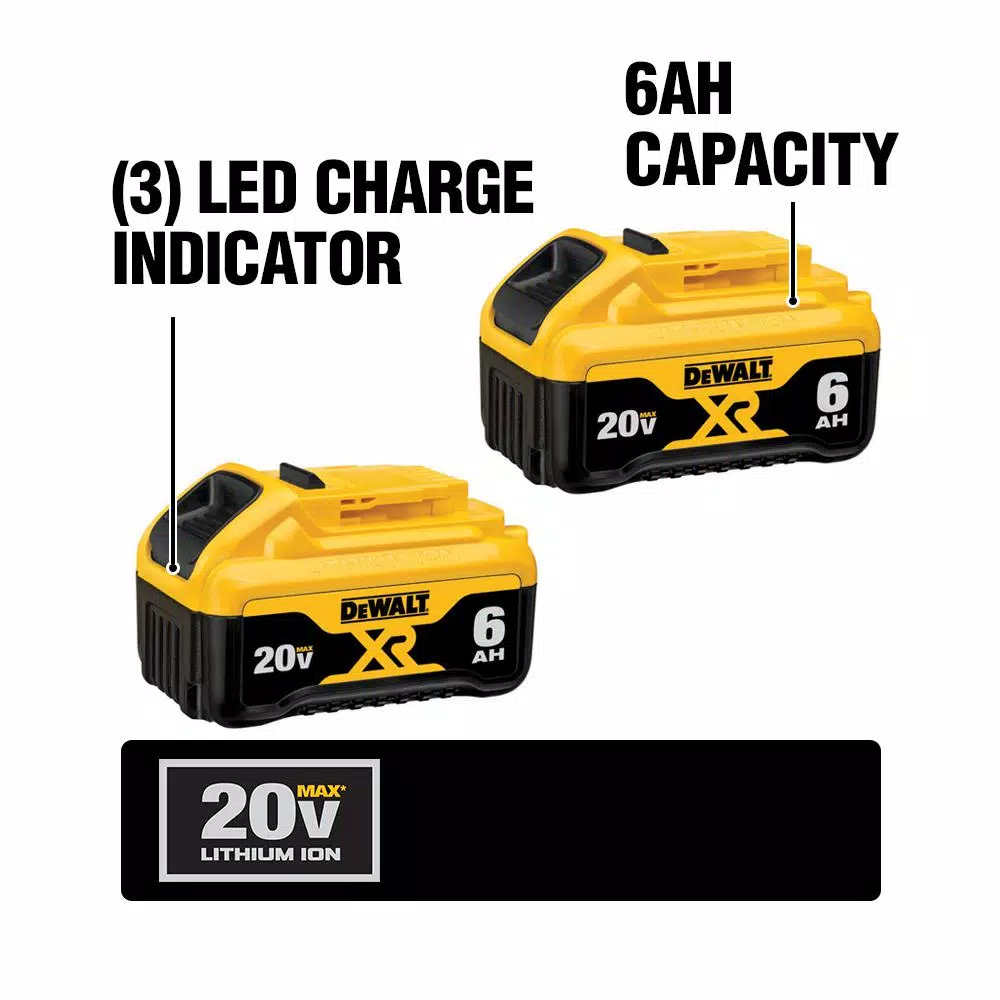 DEWALT 20V MAX XR Premium Lithium-Ion 6.0 Ah Battery Pack, 2-Pack