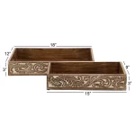 LITTON LANE Walnut Brown Vine and Leaf Decorative Wooden Trays, Set of 2 thumbnail 5