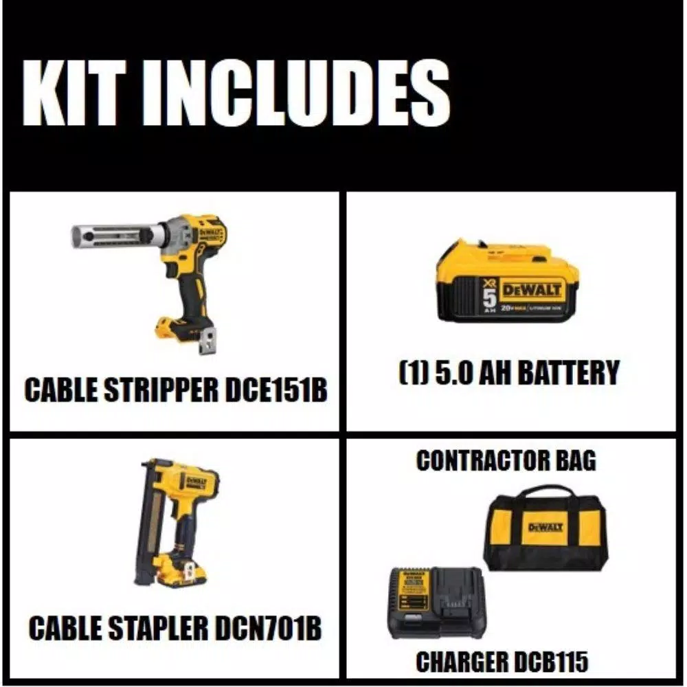 DEWALT 20V MAX XR Brushless Cable Stripper and Stapler Kit with (1) 5.0Ah & (1) 2.0Ah Battery