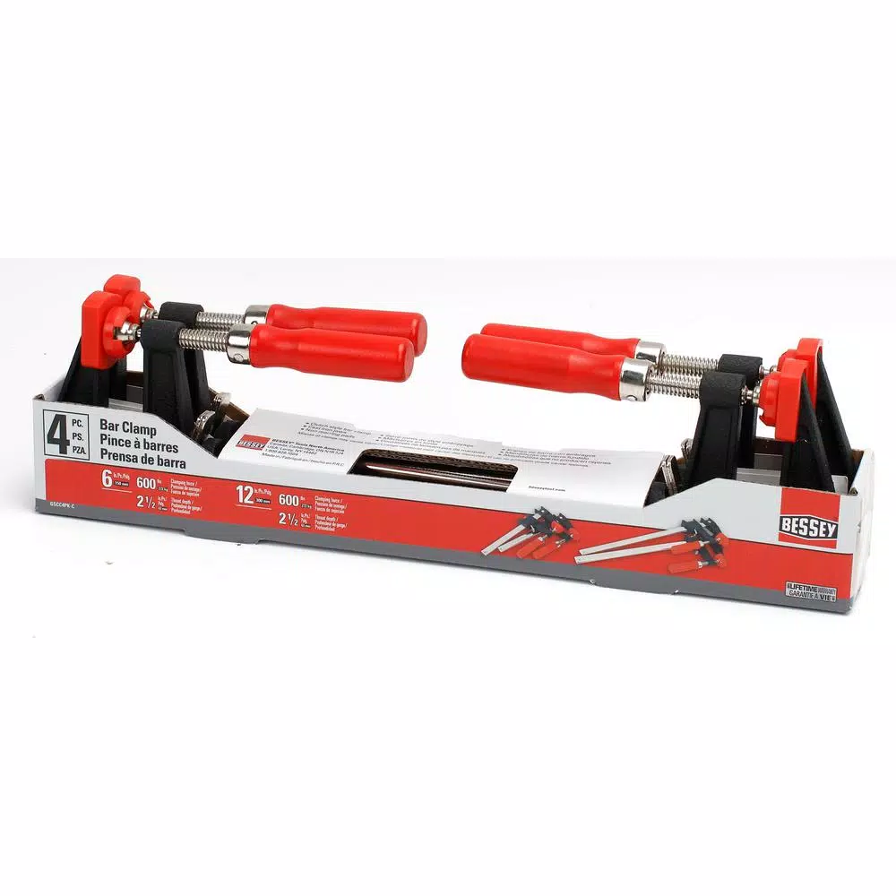 Bessey Clutch Clamp Set, 4-Piece Bar Clamp Pack (2x 6 in. and 2x 12 in.)