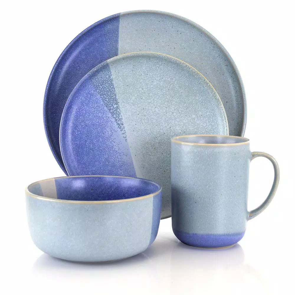 Gibson Elite Convergence 16-Piece Blue Stoneware Dinnerware Set, Service for 4