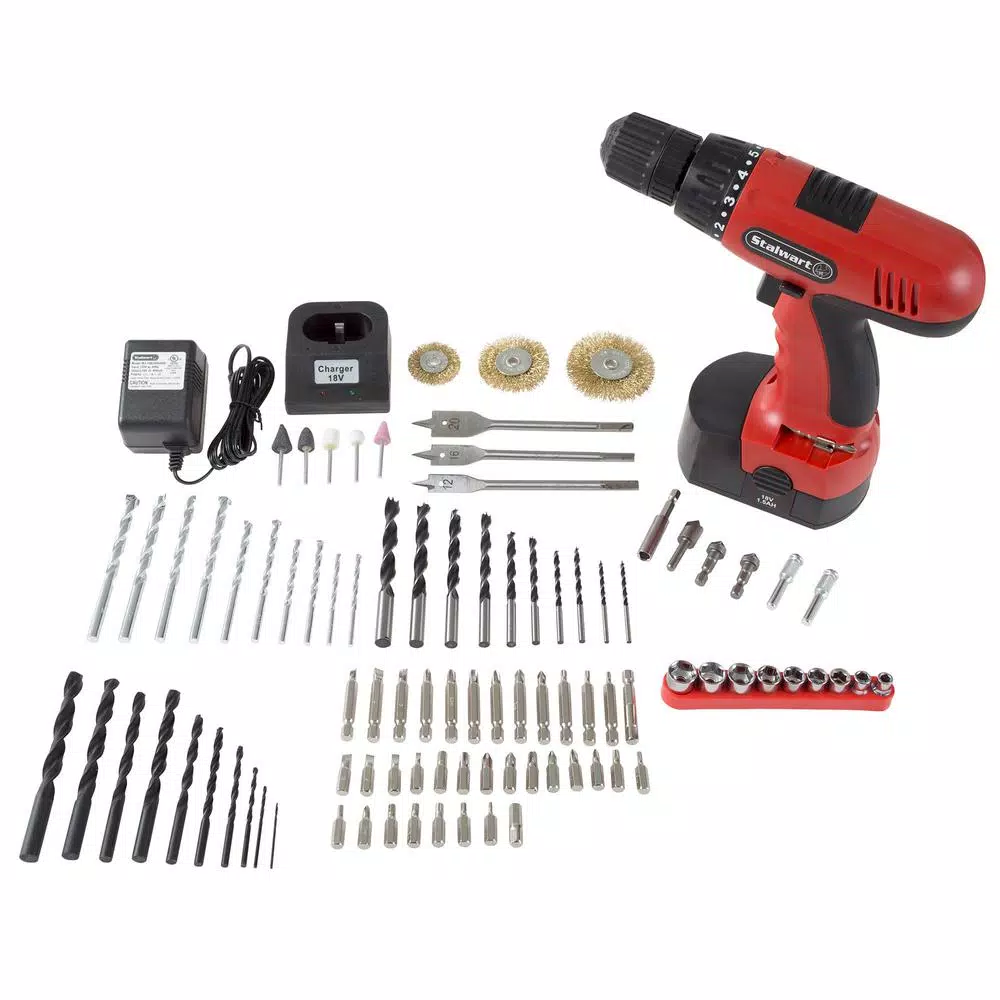 Stalwart 18V Cordless Drill Combo Kit with 89-Piece Accessory Set and Carrying Case