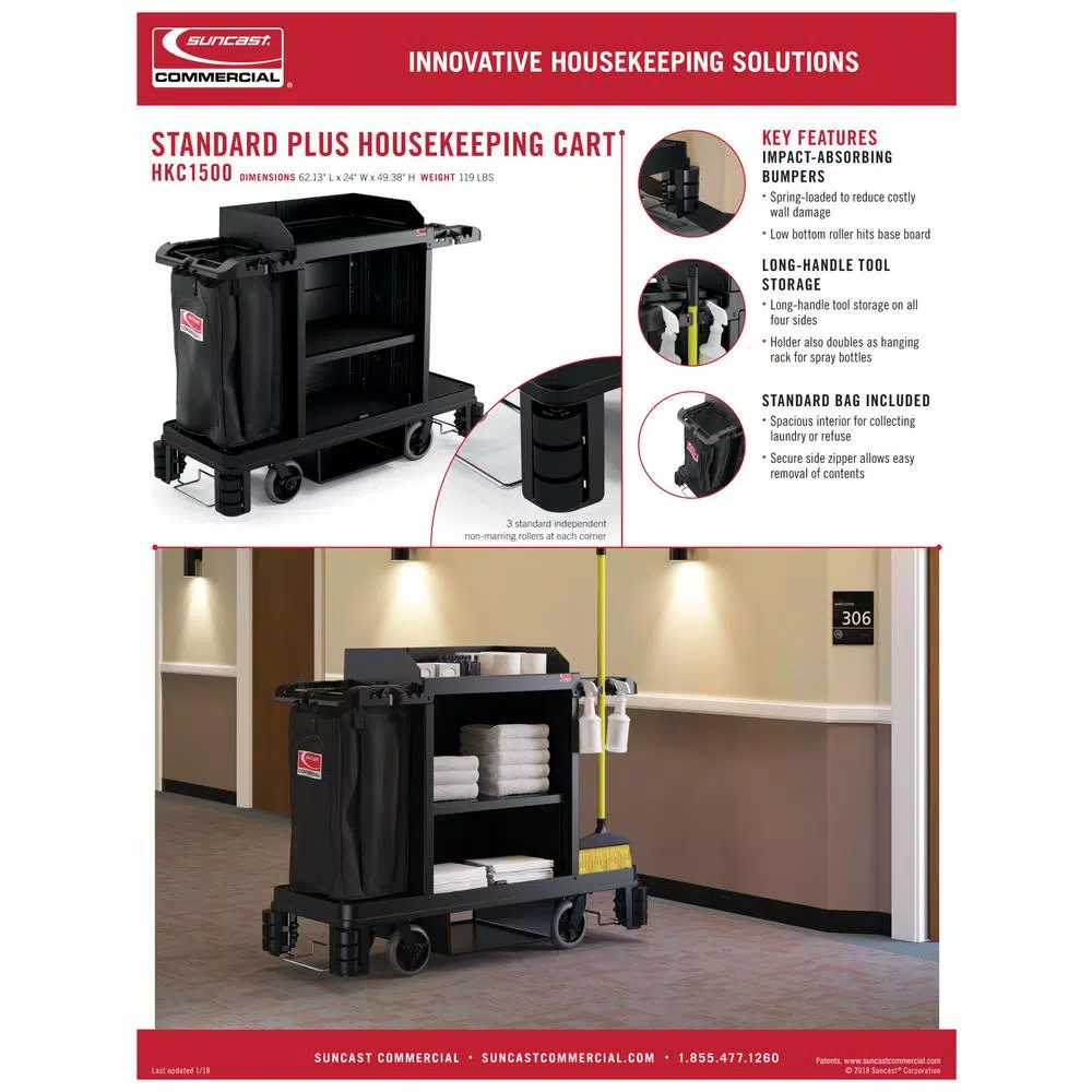Suncast Commercial Carry Caddy for Housekeeping Carts, Black Resin Organizer