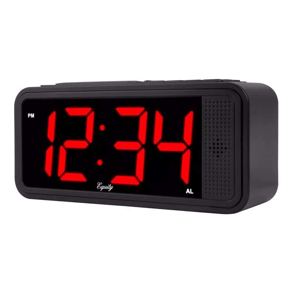 Equity by La Crosse Red 1.8 in. LED Quick Set Digital Alarm Clock with Dimmer and Battery Backup