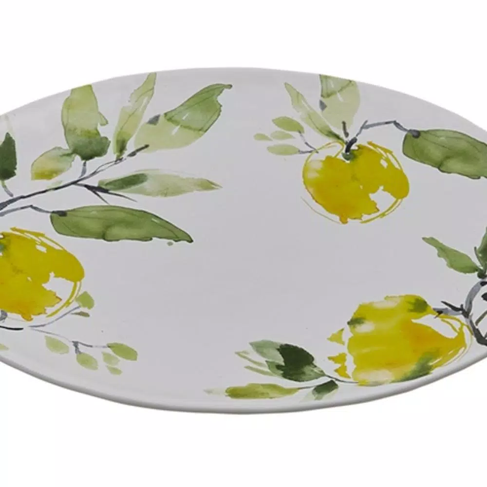 Split P Lovely Lemons Ceramic Serving Platter, 15.5 in. Round Botanical Pattern