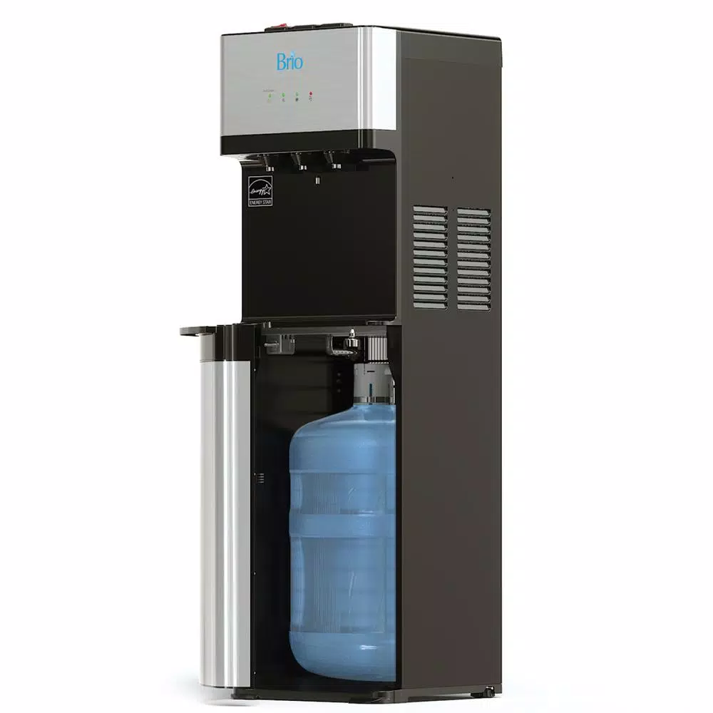 Brio Essential Tri-Temp Bottom-Load Water Cooler Dispenser - Black and Brushed Stainless Steel
