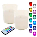 LUMABASE Multi-Function Battery Operated LED Candles with Frosted Glass and Remote Control, 2-Count thumbnail 1