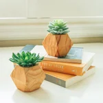 Flora Bunda Set of 2 Faux Succulents in Hand-Crafted Geometric Wood Planters, 4.5 in. thumbnail 4