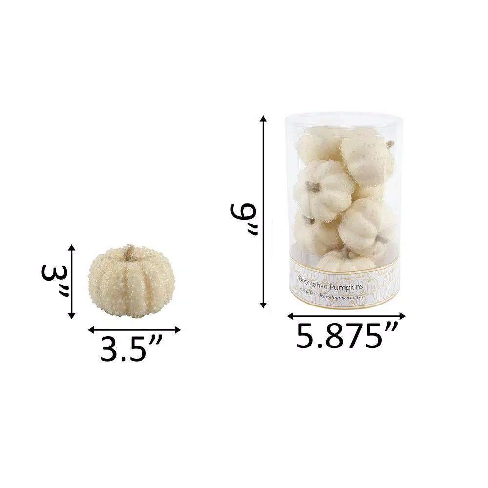 Flora Bunda 8-Piece Cream White Beaded Mini Pumpkin Set - Fall Harvest Indoor Tabletop Decor