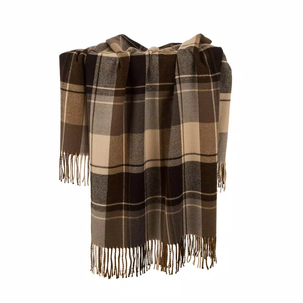 Glitzhome 50 in. x 60 in. Woven Plaid Throw Blanket with Decorative Fringe