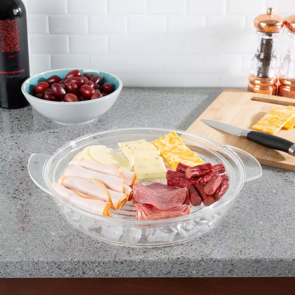 Classic Cuisine Cold Veggie Tray Serving Platter with Cooling Compartment and Domed Lid, 6-Piece Set