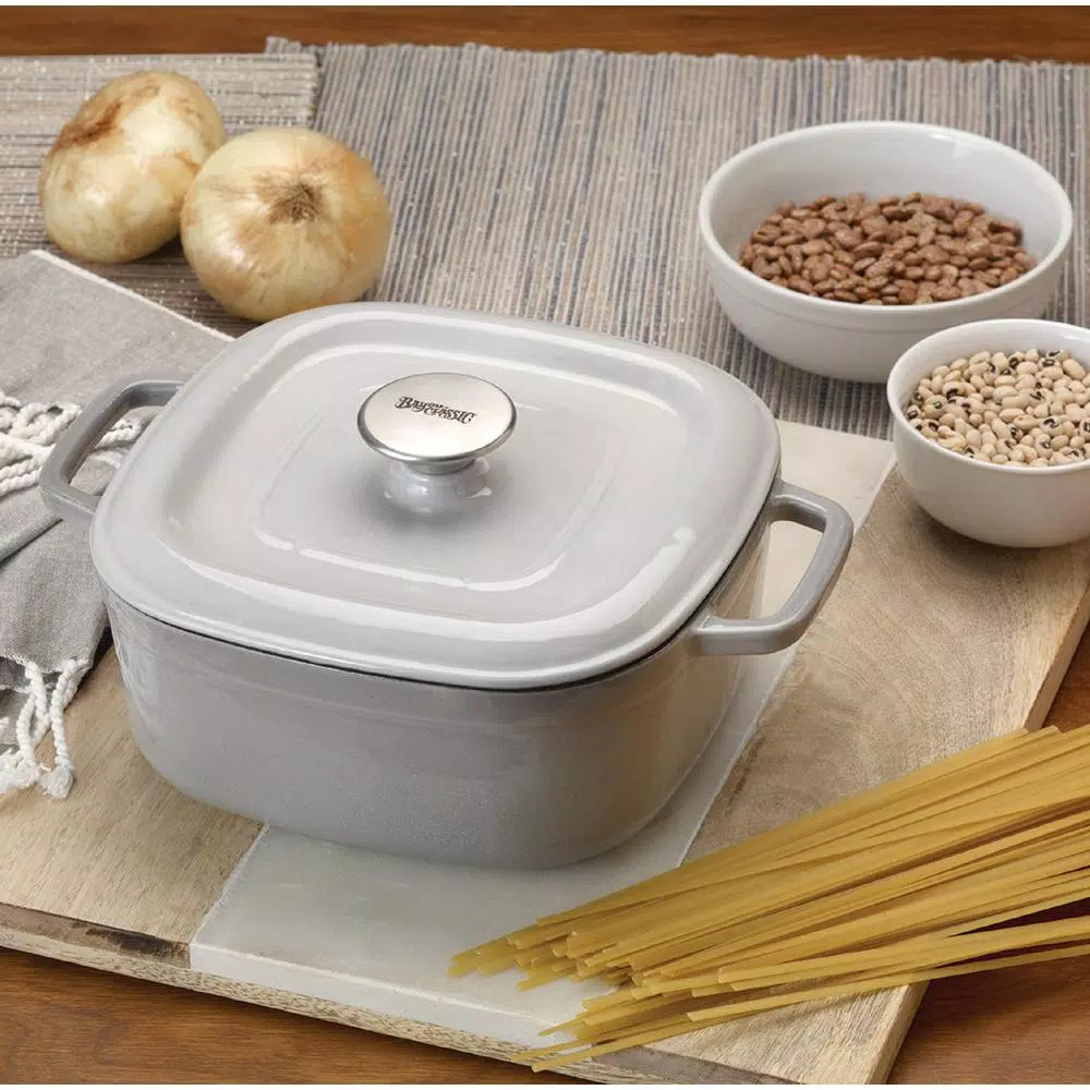Bayou Classic 4 qt. Enameled Cast Iron Casserole Dish with Lid, Weathered Gray