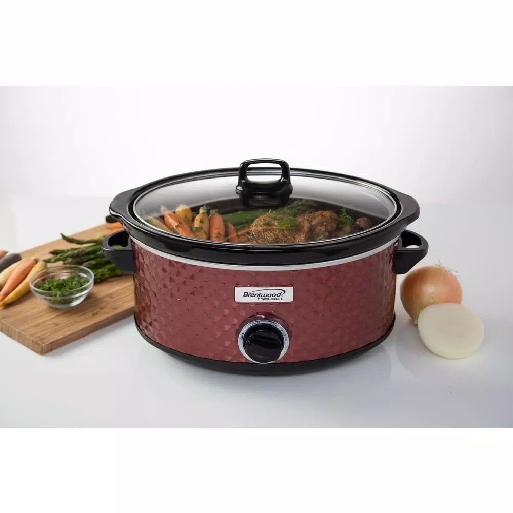Brentwood Appliances 7 Qt. Red Slow Cooker with Removable Ceramic Pot and Tempered Glass Lid