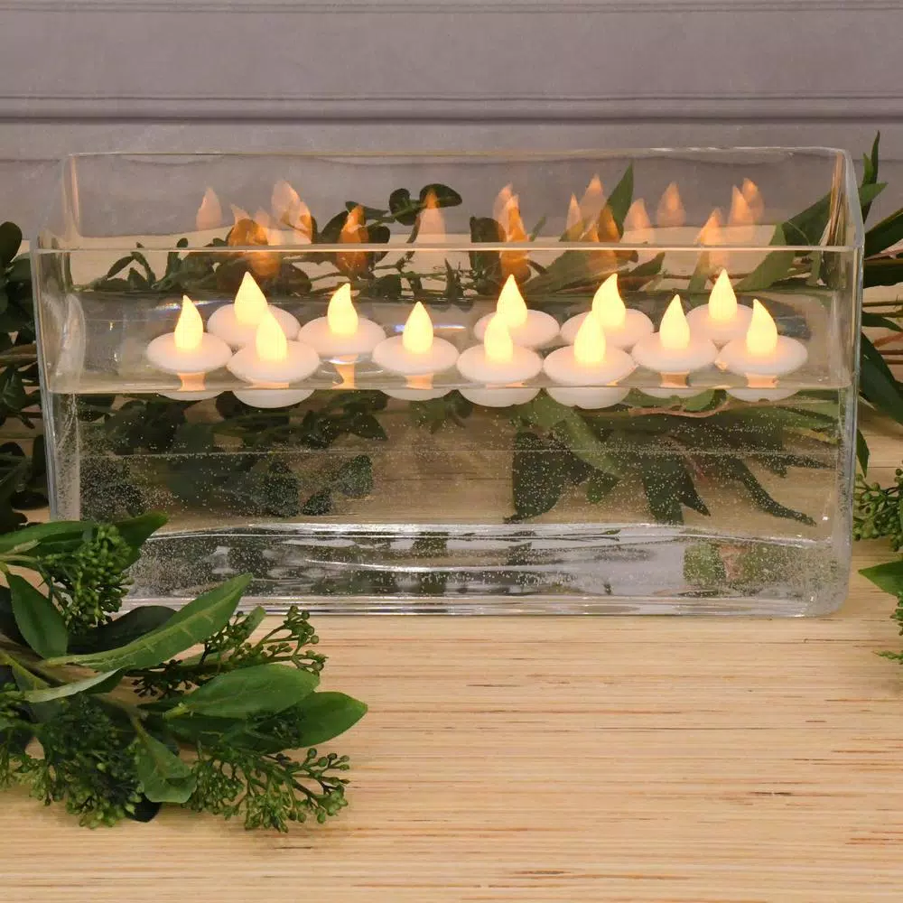 LUMABASE Amber Floating LED Tea Light Candles, Waterproof Battery Operated, 1.25 x 1.25 in, 12-Count