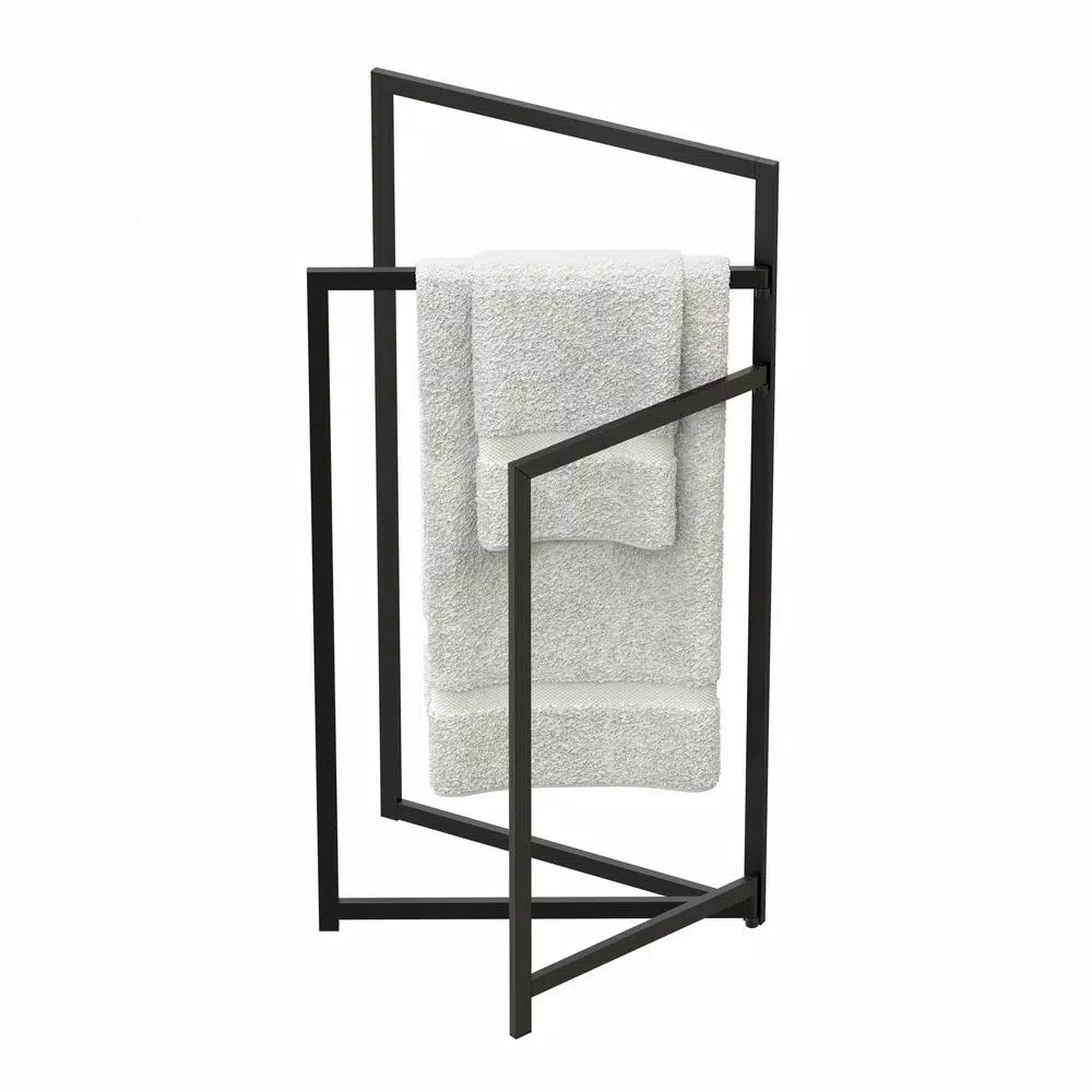 Gatco 3-Tier Freestanding Rectangle Towel Rack, Matte Black