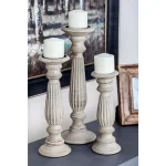 LITTON LANE Rustic Light Brown Carved Mango Wood Candle Holder Set of 3 thumbnail 2