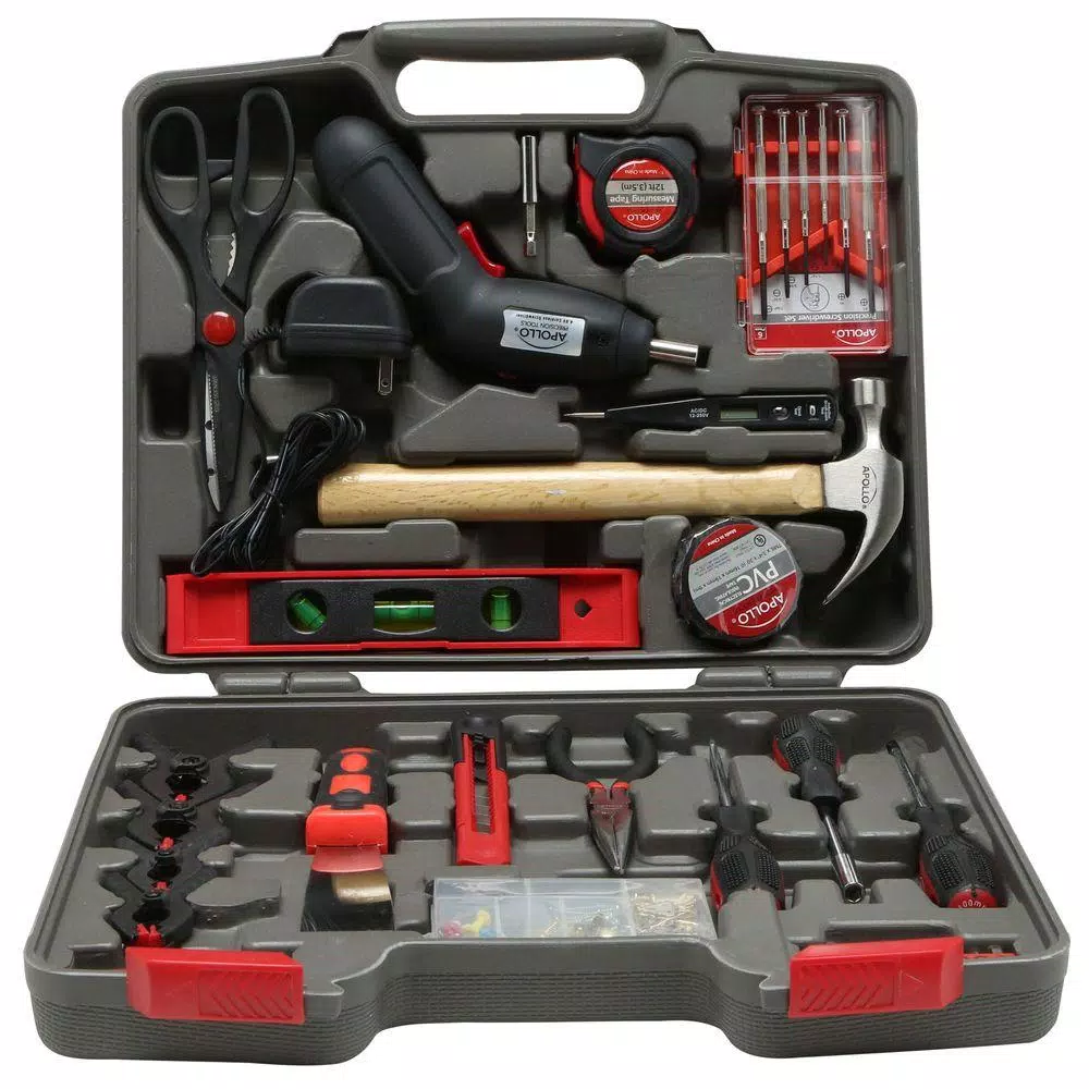 Apollo 144-Piece Home Tool Kit with 4.8V Cordless Screwdriver and Blow Molded Carrying Case