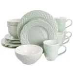 Gibson Home Quilted Eyelet 16-Piece Fine Ceramic Dinnerware Set, Light Grey, Service for 4 thumbnail 1