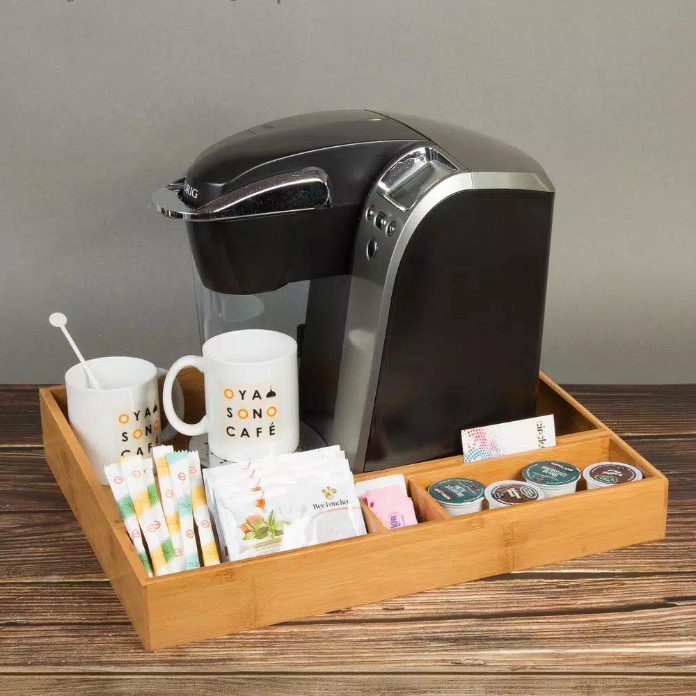 Creative Home Natural Bamboo Multipurpose Coffee Station Organizer and Serving Tray