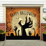 My Door Decor 7 ft. x 8 ft. Happy Halloween Graveyard Zombie Hands Garage Door Mural thumbnail 2