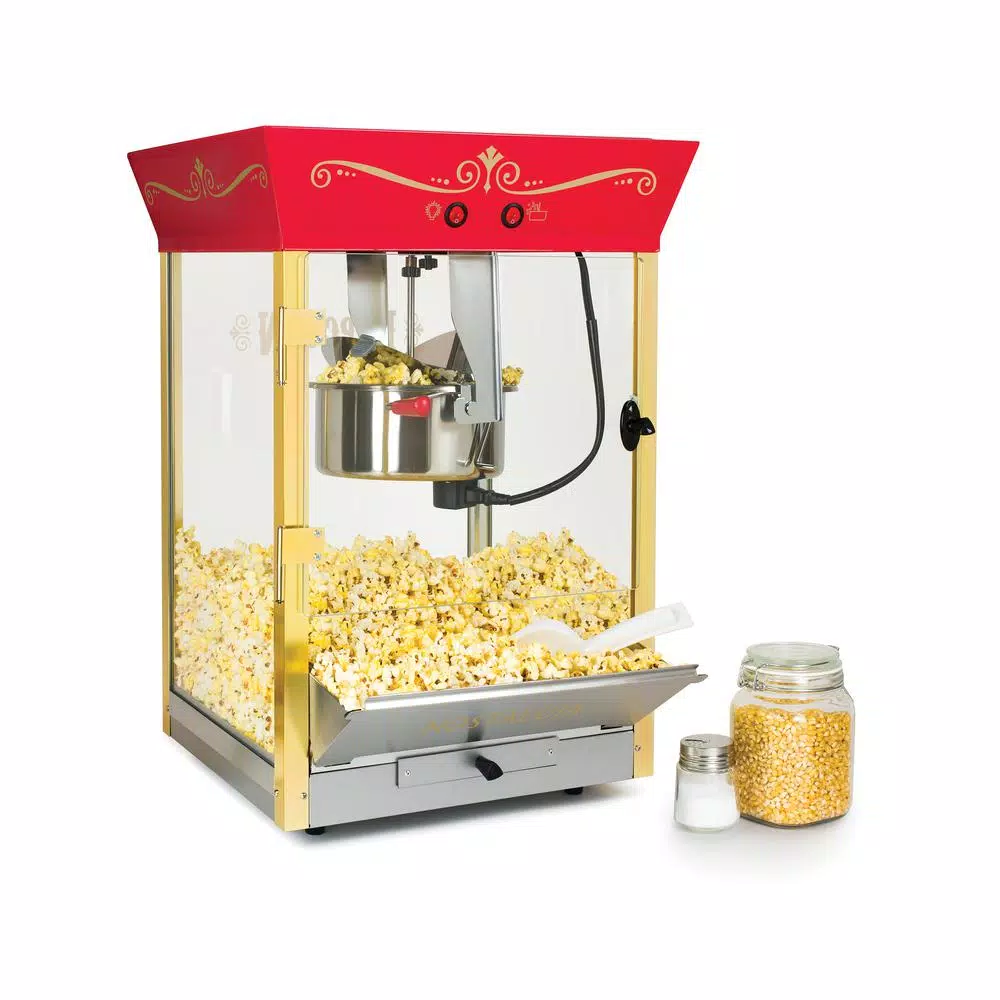 Nostalgia CCP610 8 oz. Commercial Popcorn Machine with Concession Cart, Red