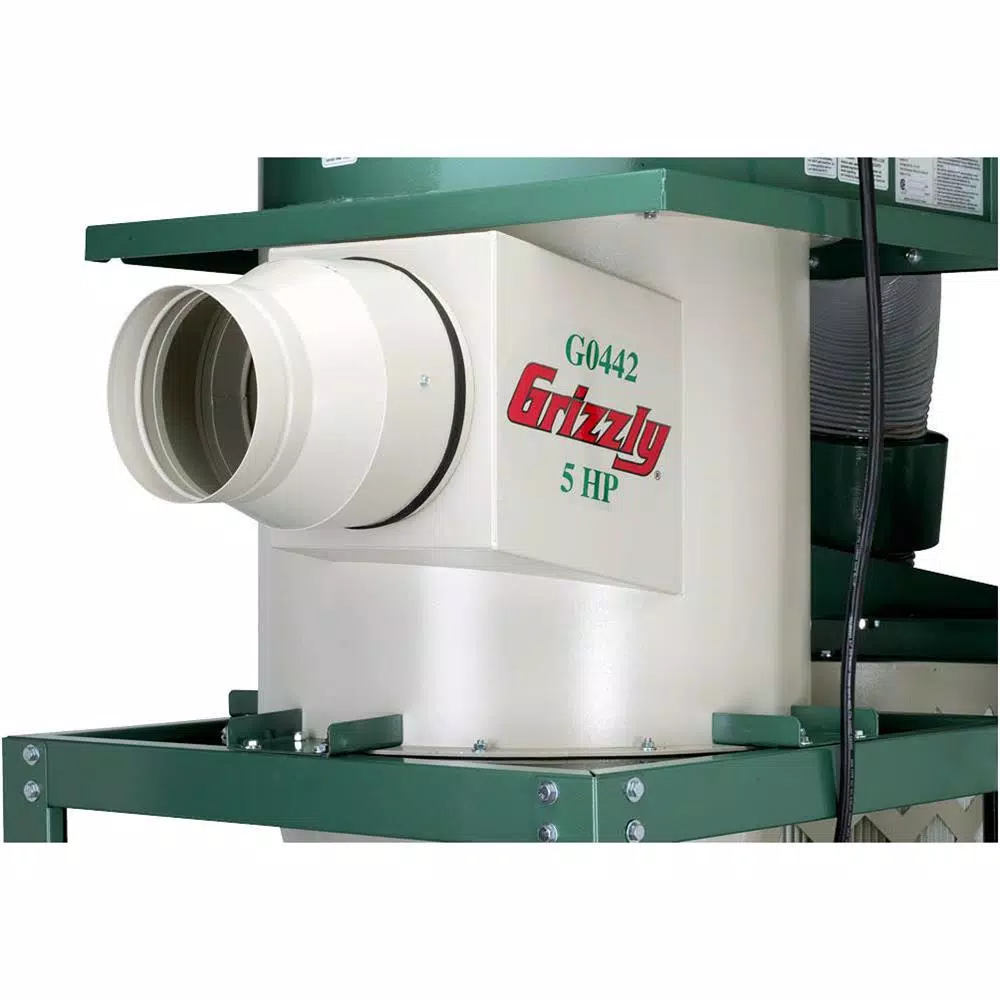 Grizzly Industrial 5 HP Cyclone Dust Collector with 55 Gal. Steel Drum and BIA Certified Cartridge Filter