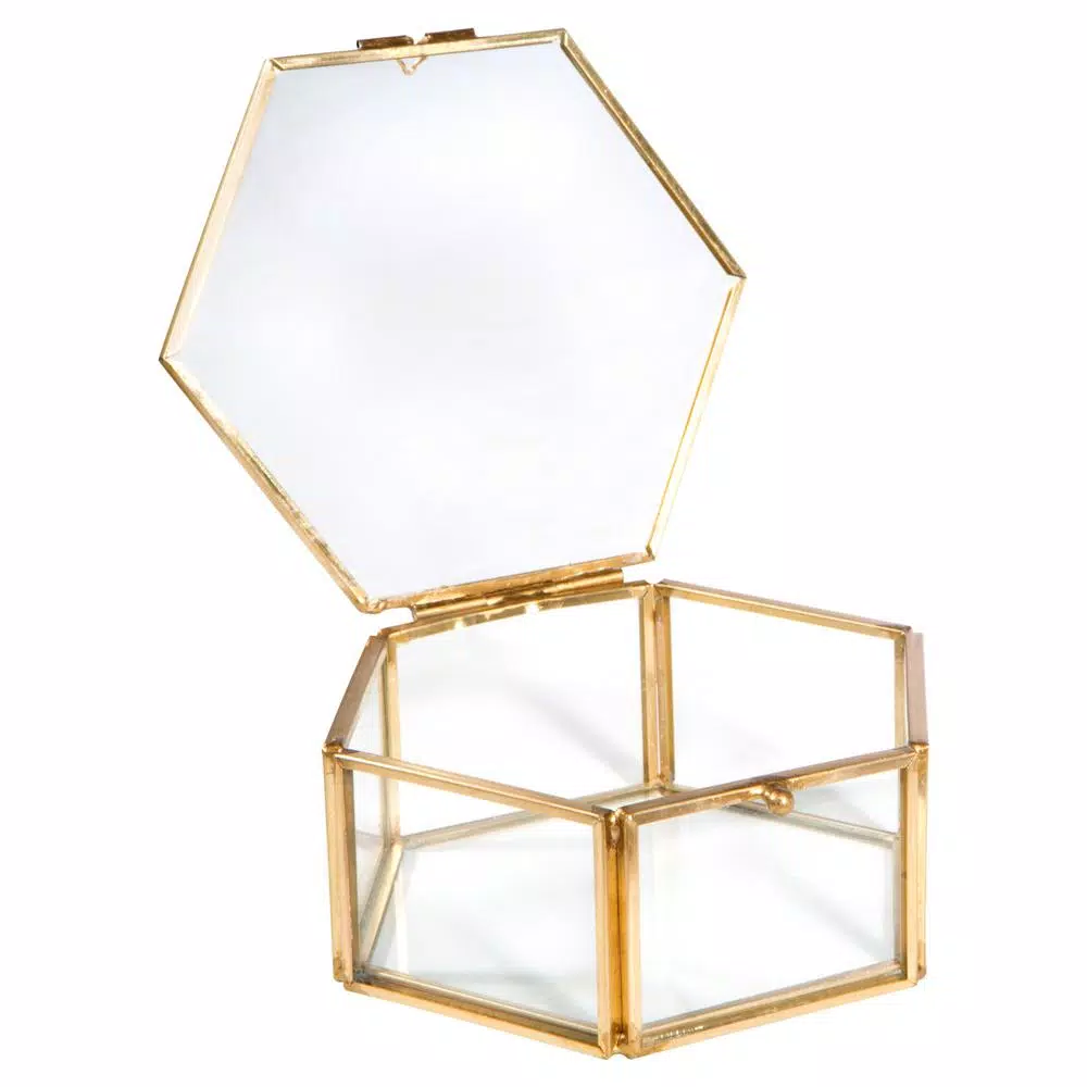 Home Details Vintage Gold Hexagon Glass Keepsake Box