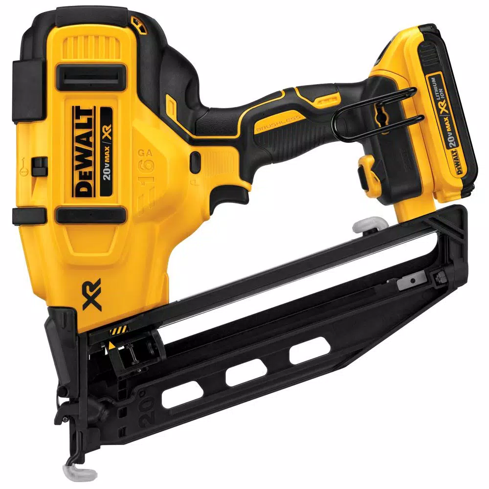 DEWALT 20V MAX 16-Gauge Cordless Angled Nailer Kit with Bonus DCD780B Compact Drill/Driver