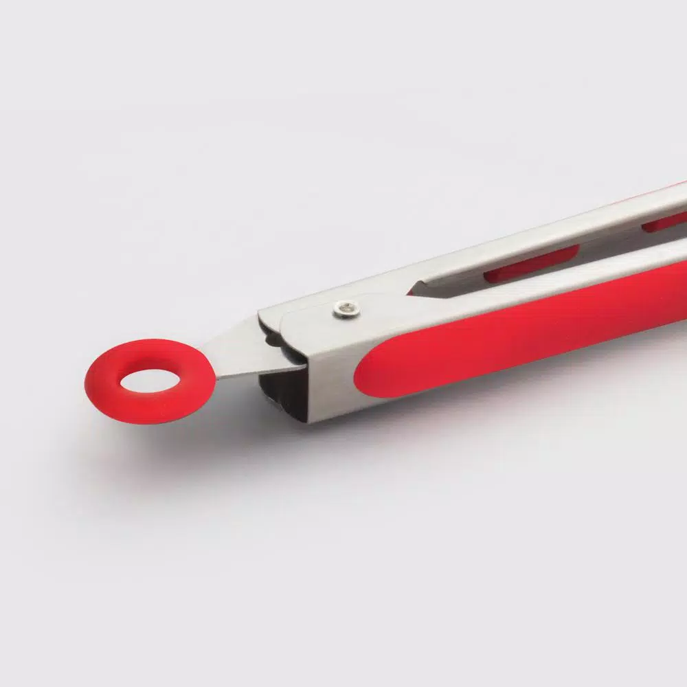 ExcelSteel 12 in. Stainless Steel Tongs with Red Silicone Tips, Stay-Cool Handle (Set of 2)