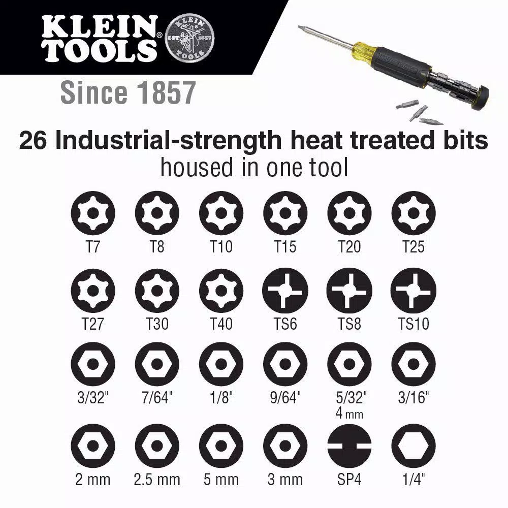 Klein Tools 27-in-1 Multi-Bit Tamperproof Screwdriver with Nut Driver
