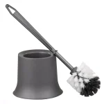 Unbranded Gray Plastic Toilet Brush with Holder, Tapered Nylon Bristles, Compact Design thumbnail 1