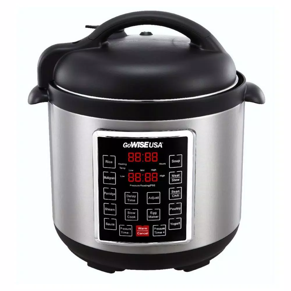 GoWISE USA 8 Qt. Stainless Steel Electric Pressure Cooker and Slow Cooker with 12 Presets