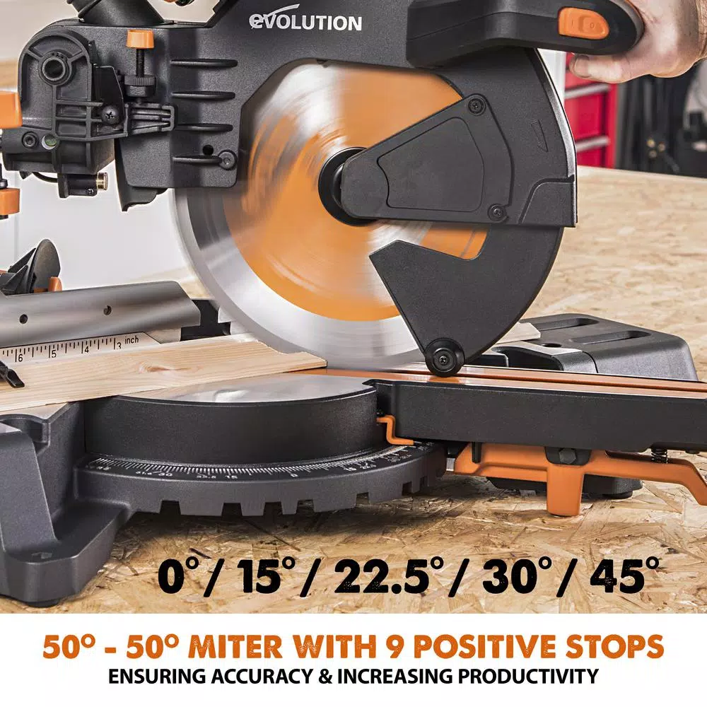 Evolution Power Tools Evolution R255SMSDB+ 10 in. 15 Amp Dual Bevel Sliding Miter Saw with Laser Guide