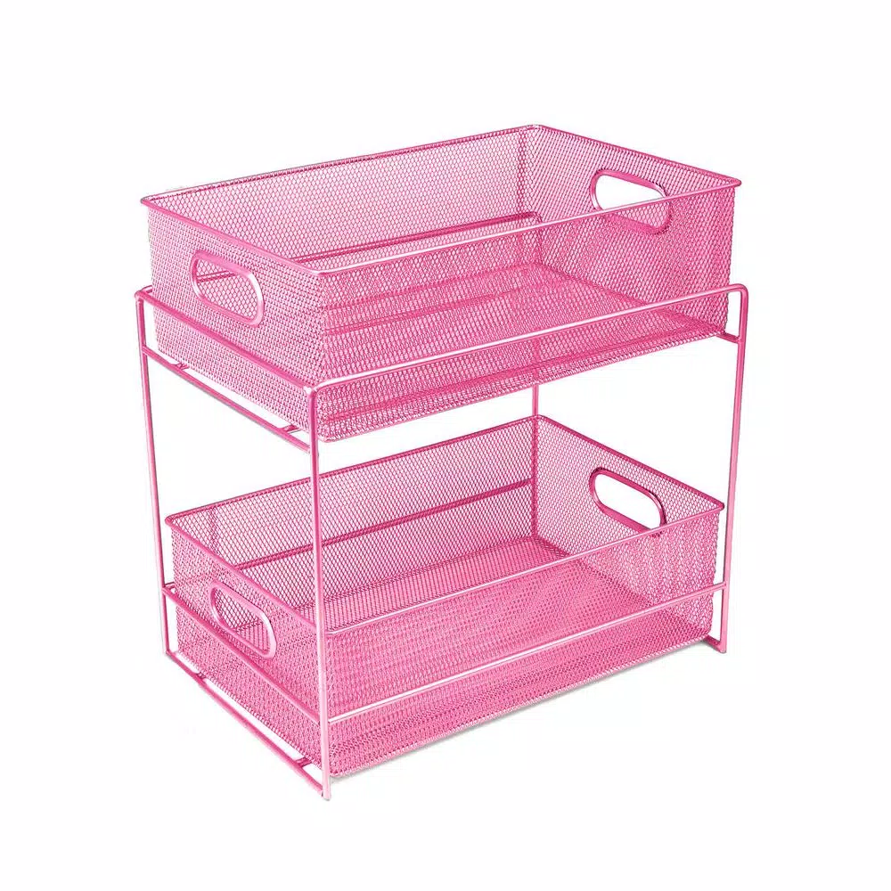 MIND READER 2-Tier Metal Mesh Utensil Caddy & Organizer, Pink