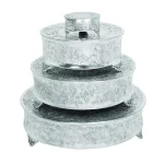 LITTON LANE Silver Aluminum Round Cake Stand Set of 4 with Floral Vine Design thumbnail 1