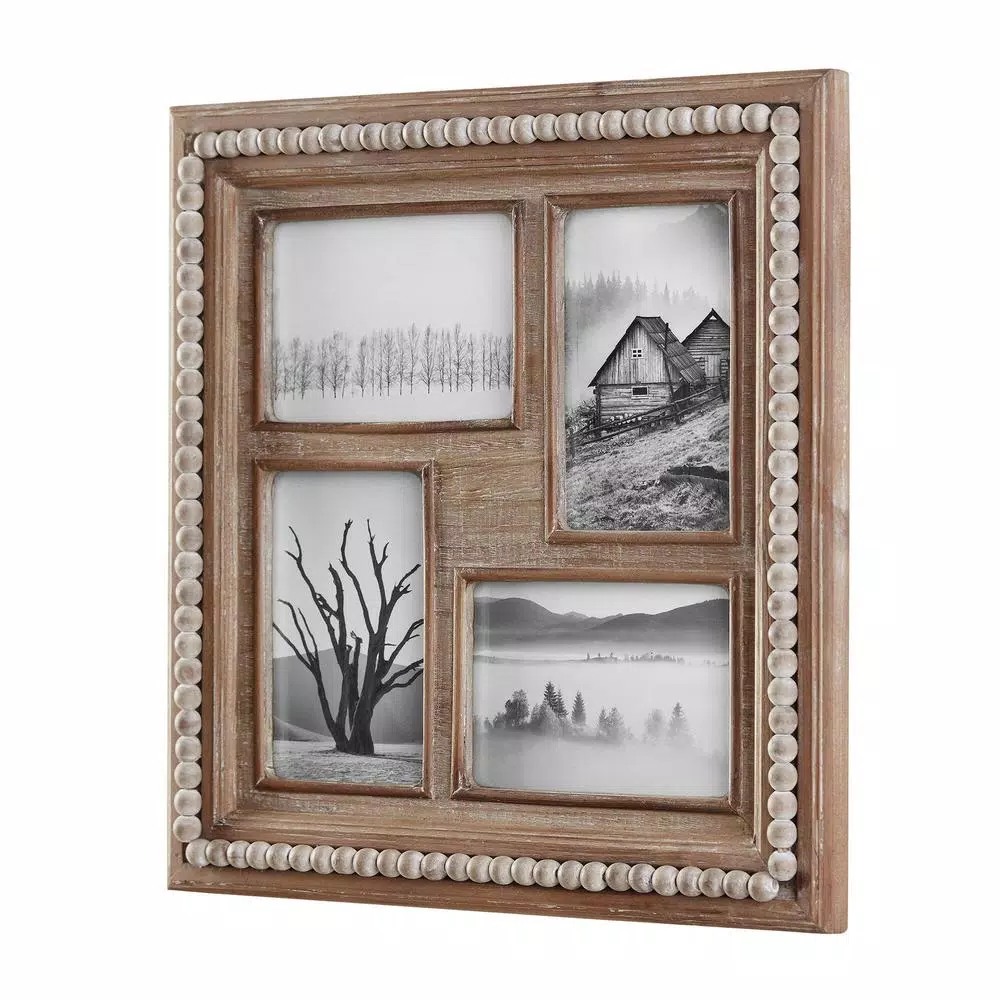 Home Decorators Collection Natural Beaded Wood 4-Opening Collage Picture Frame, 14.5 x 14.5 in, Brown