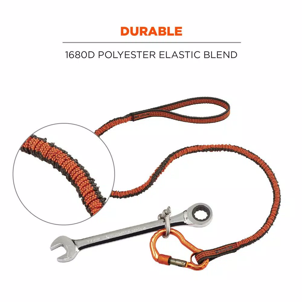 Ergodyne Squids 3100F(x) Single Carabiner Tool Lanyard, 10 lb. Capacity, Orange and Gray