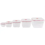 Unbranded 10-Piece Locking Square Plastic Food Storage Container Set with Steam-Vented Lids, Red thumbnail 3