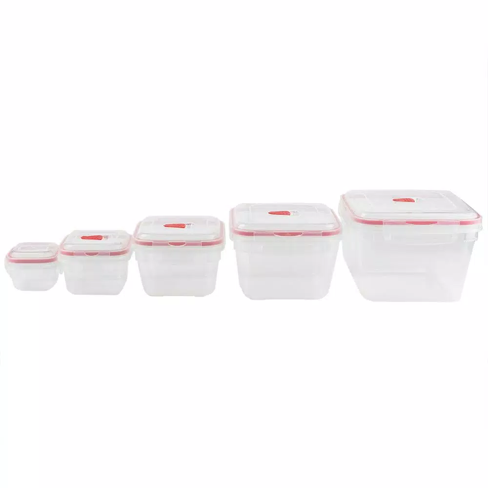 Unbranded 10-Piece Locking Square Plastic Food Storage Container Set with Steam-Vented Lids, Red