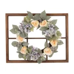 Glitzhome 22 in. Hydrangea Rose Wreath with 28 in. Wooden Window Frame Decor thumbnail 1