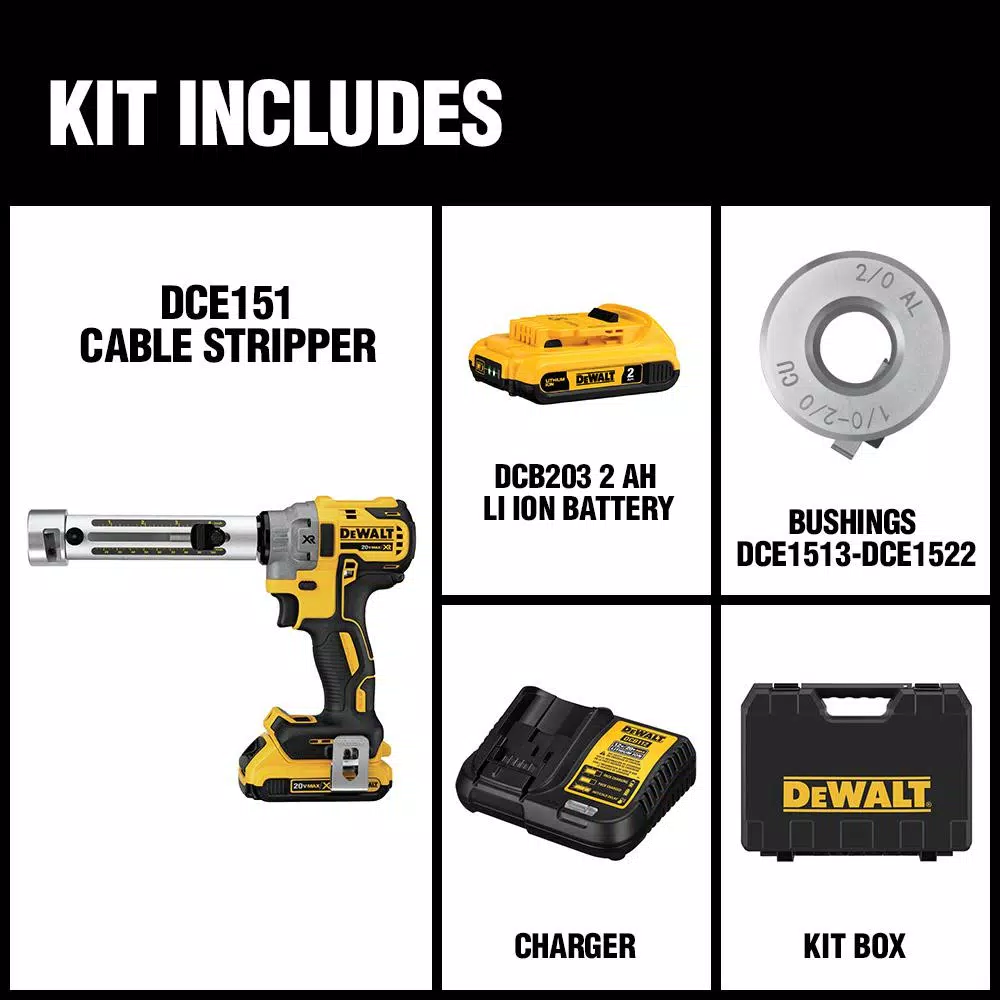 DEWALT 20V MAX XR Brushless Cordless Cable Stripper Kit with 20 Bushings, Battery & Charger
